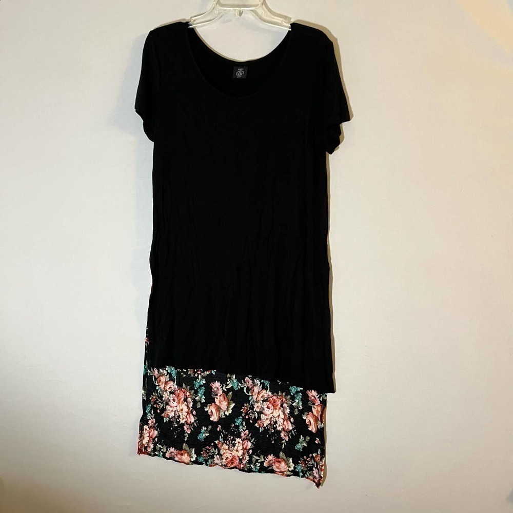 𝅺AGNES & Dora Black Floral mixed media tunic/dress S